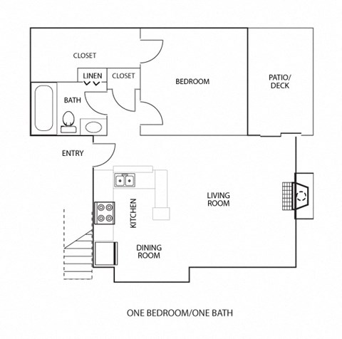 Floor plan for 1 bed, 1 bath, 725 sqft